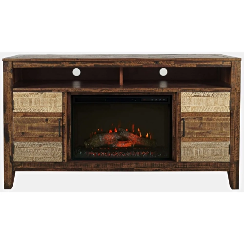 Painted Canyon 60" TV Stand with Electric Fireplace in Distressed Multicolor Wood